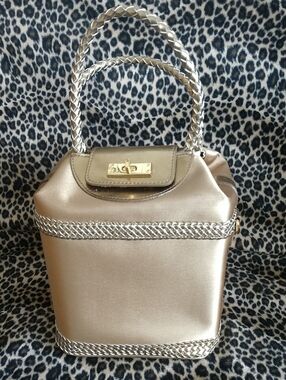 Metallic Gold Mini Top-Handle Bag with Braided Trim